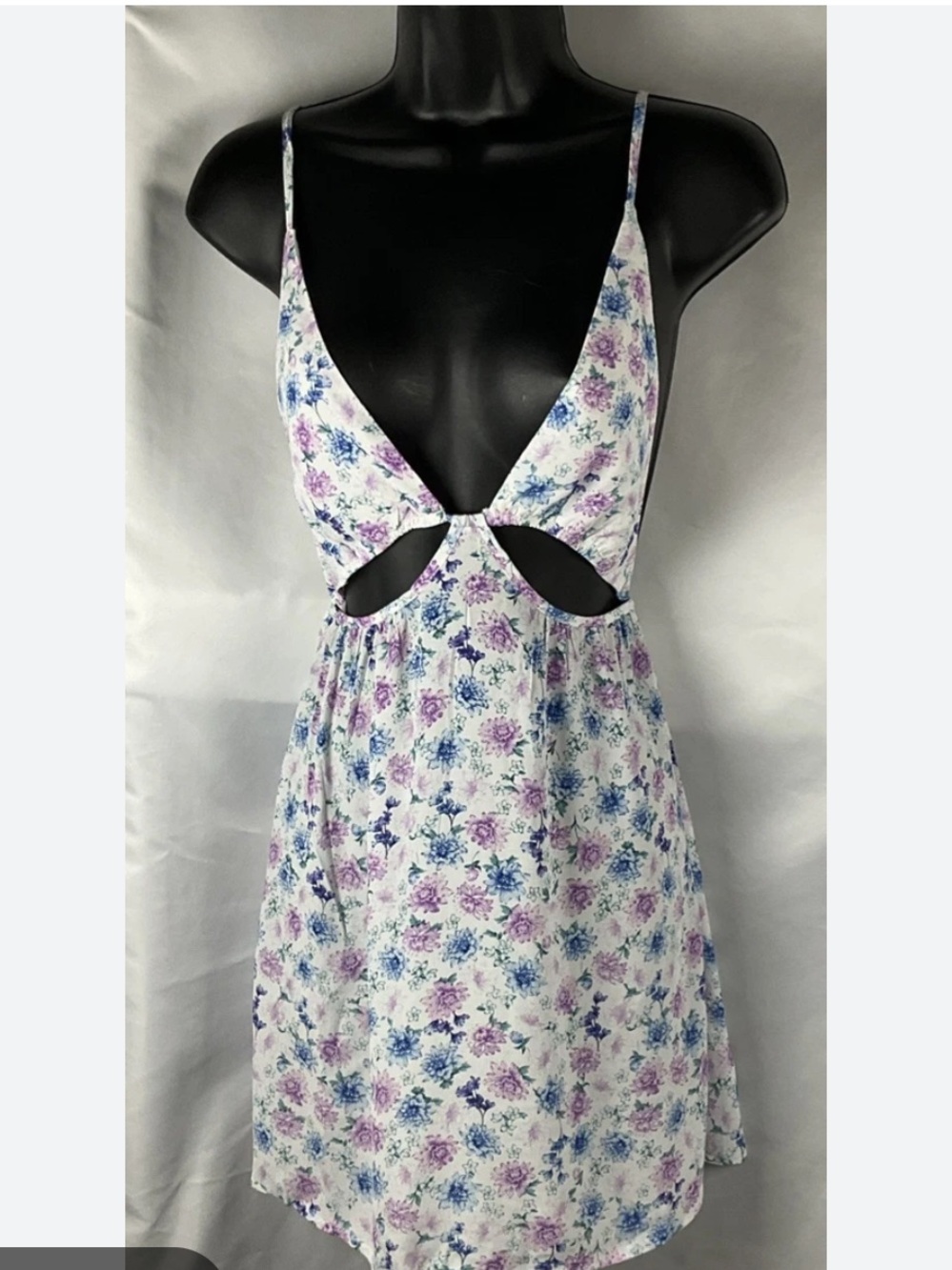 Isabelle’s Cabinet Floral Cutout Mini Dress in Lavender and Blue